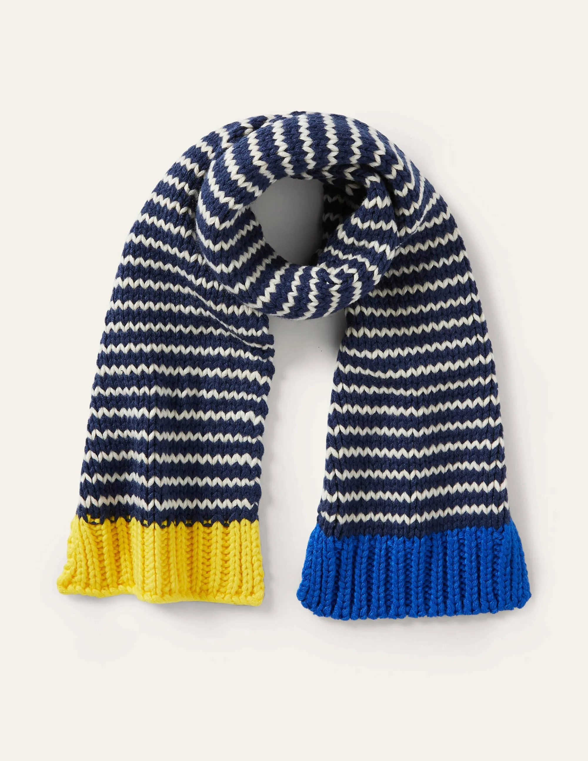 Knitted Striped Scarf-College Navy/Ivory