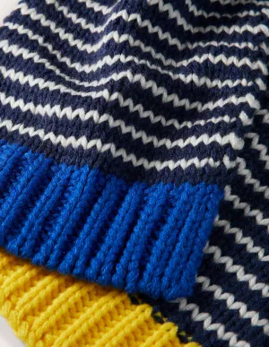 Knitted Striped Scarf-College Navy/Ivory