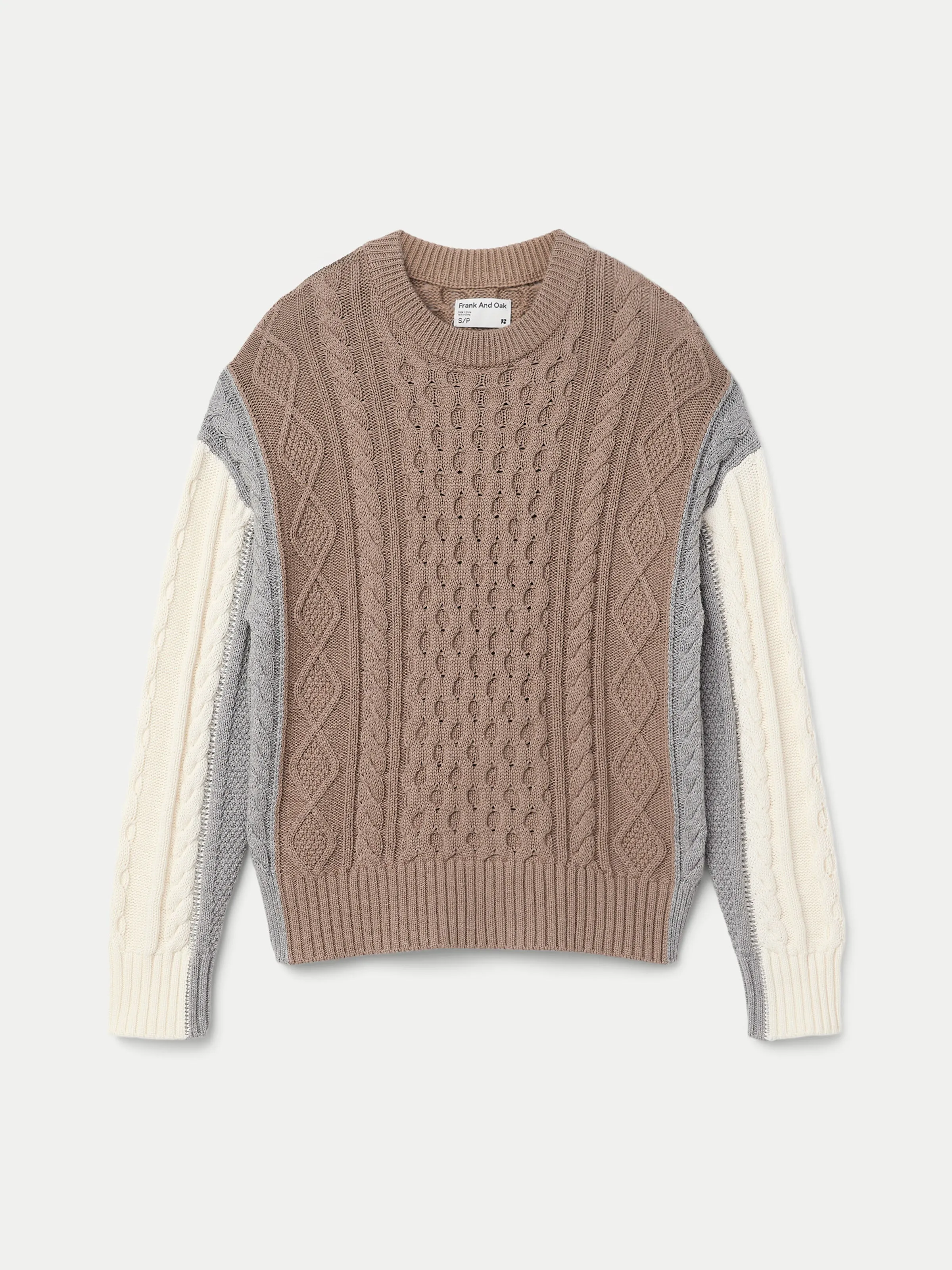 The Colour Block Cable Sweater in Taupe