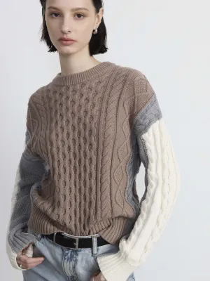 The Colour Block Cable Sweater in Taupe